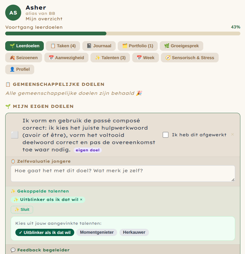 Persoonlijke leerdoelen en zelfevaluatie in de digitale leeromgeving van De Leerboom